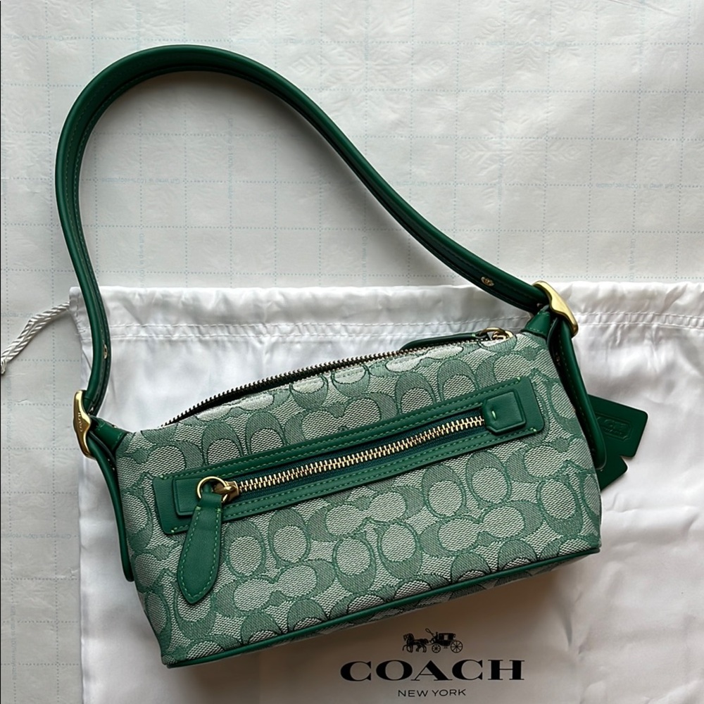 Coach Demi Shoulder Bag Signature Jacquard Green Reissue
